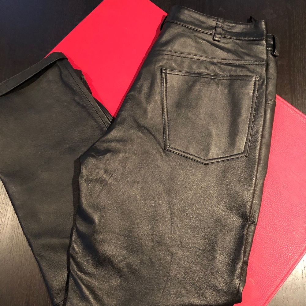 Men’s Black Leather Motorcycle Pants - Size 34